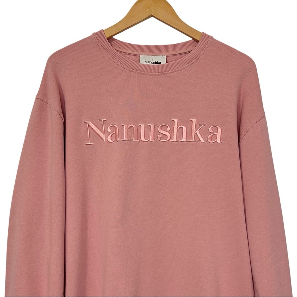 Nanushka Womens Remy Embroidered Logo Sweatshirt Sz Medium Pink Relaxed Fit - Picture 3 of 7
